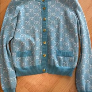 Gucci Light Blue Cardigan with Gold Accents